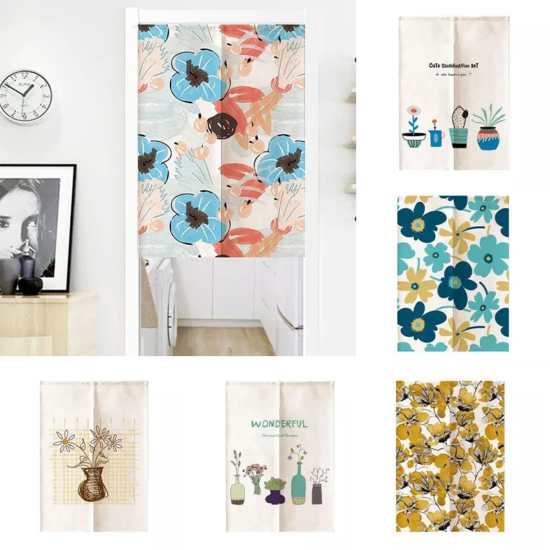 

Flower Decoration Cloth Curtain Bathroom Kitchen Partition Curtain Geomantic Half Panel Curtain Home Decoration