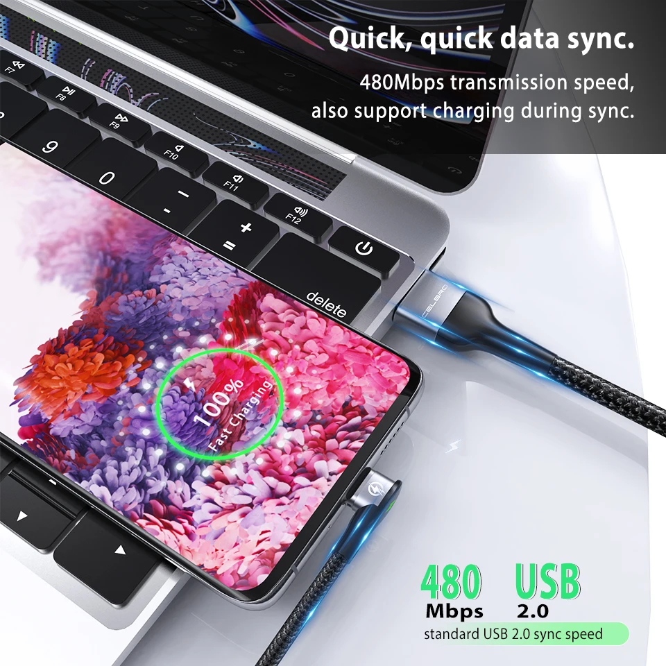 Магнитный кабель 90 градусов Micro USB Type-C зарядный для Samsung S20 A51 A70 3A быстрый передачи