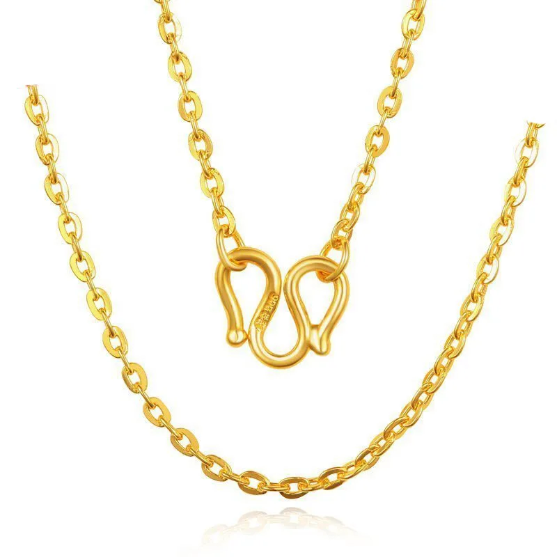 

SOLID 999 24K YELLOW GOLD NECKLACE WOMEN O LINK CHAIN NECKLACE FASHION CHAIN