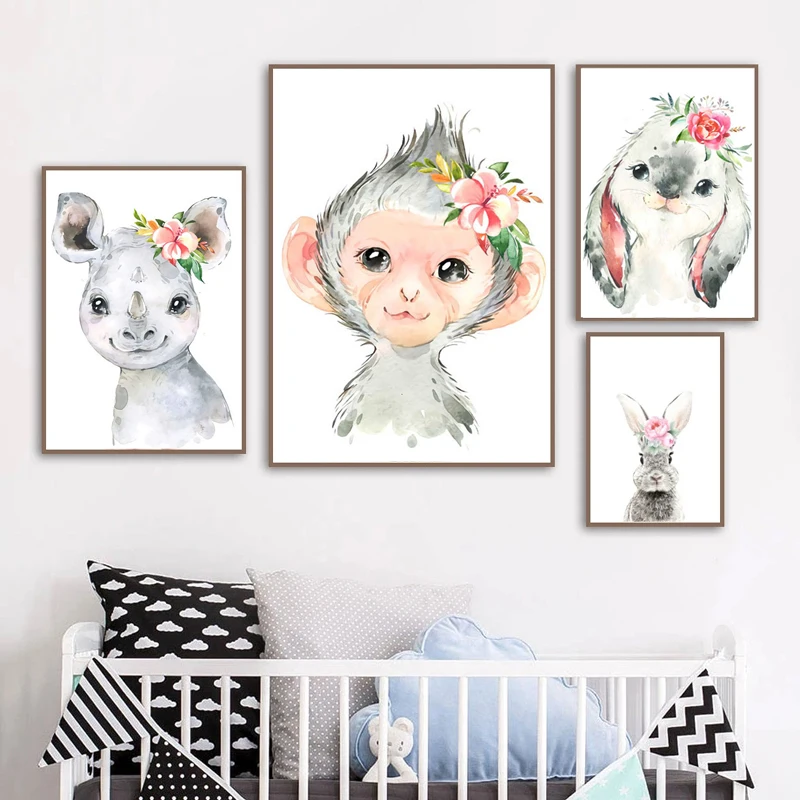 

Плакат на холсте с изображением кролика слона пятнистой лошади обезьяны животных современная домашняя декоративная настенная живопись дл...