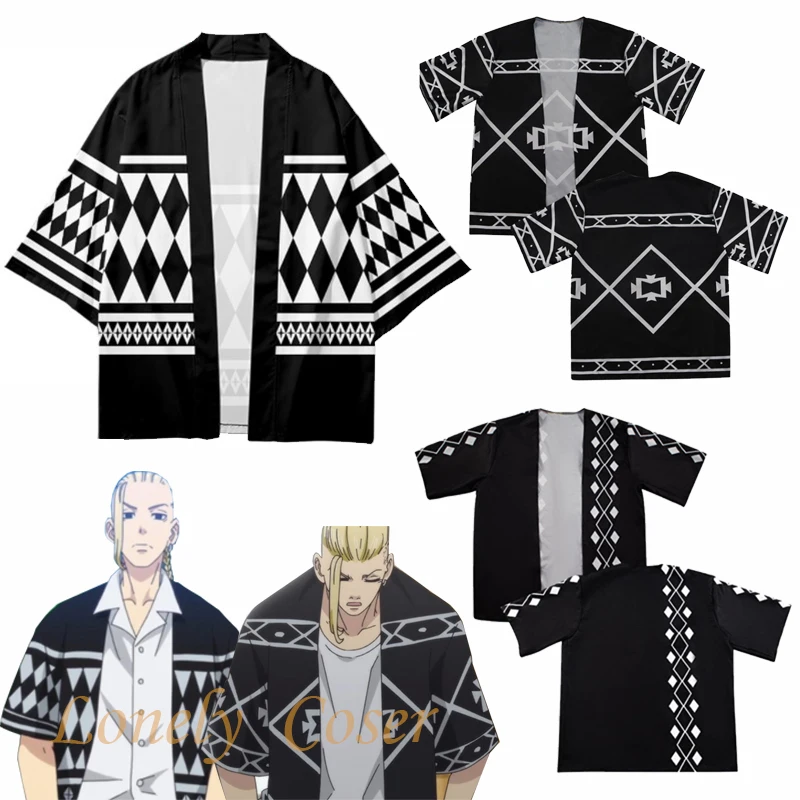 

Anime Tokyo Revengers Cosplay Cloak Black T-shirt Hanagaki Takemichi Ken Ryuguji Haori Kimono Top Shirts Tee for Summer Men