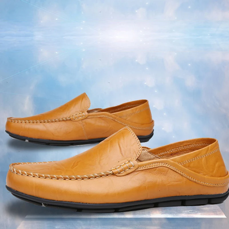 Comfortable Fashion Leather Men Shoes Casual Breathable Loafers Genuine Moccasins Flat Waterproof Footwear | Обувь