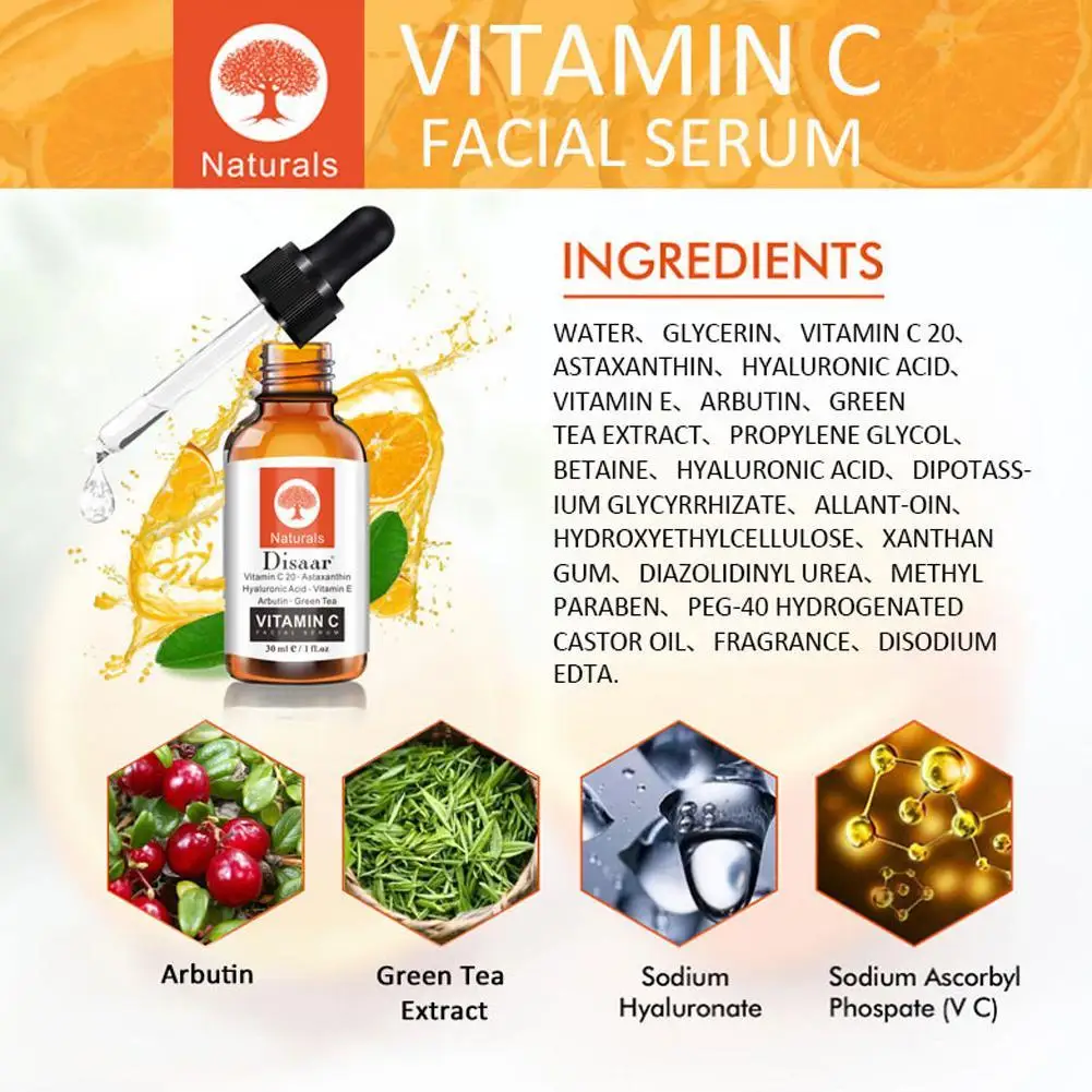 

Vitamin C Serum Whitening Serum 30ml Hyaluronic Acid Cream Skin Anti-aging Spots Freckle Face TSLM1 Care Essence Remover M8Y4