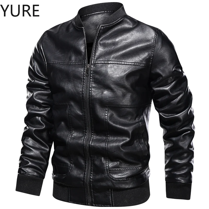 

Yure Men's vintage motorcycle Leather Jacket 2021 Men's fashion New leather embroidered short jacket autumn/winter Pu overcoat