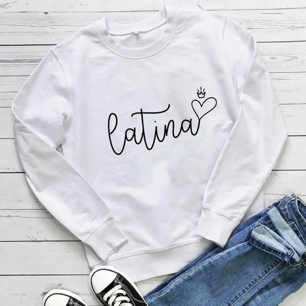 Latina 100%Cotton Printed Women's Sweatshirts Spanish Casual O-Neck Pullovers Long Sleeve Tops Chula Clothing Latina Gifts images - 6