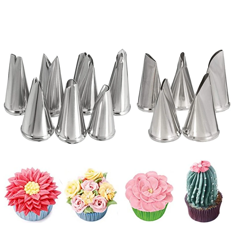 С рисунком цветов и листьев насадки для выдавливания крема в виде роз 5 шт.