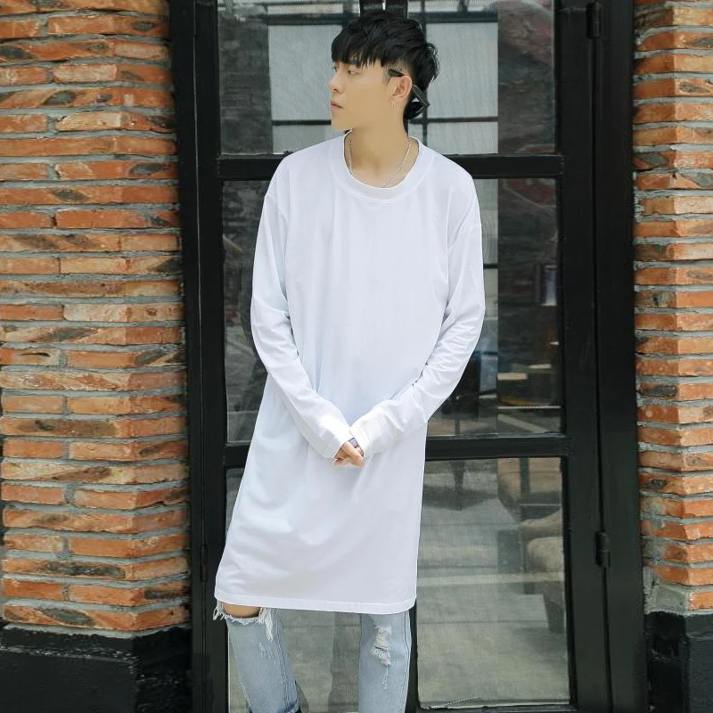 Spring and Autumn Korean Men's Long Sleeve T-Shirt Street Fashion England Simple Wild Super Solid Color Large Size T- | Мужская