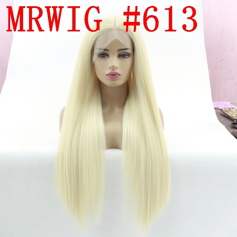 MRWIG Длинные Яки прямые синтетические кружева спереди парик Средняя Часть Glueless термостойкие волокна Женские 150% Плотность