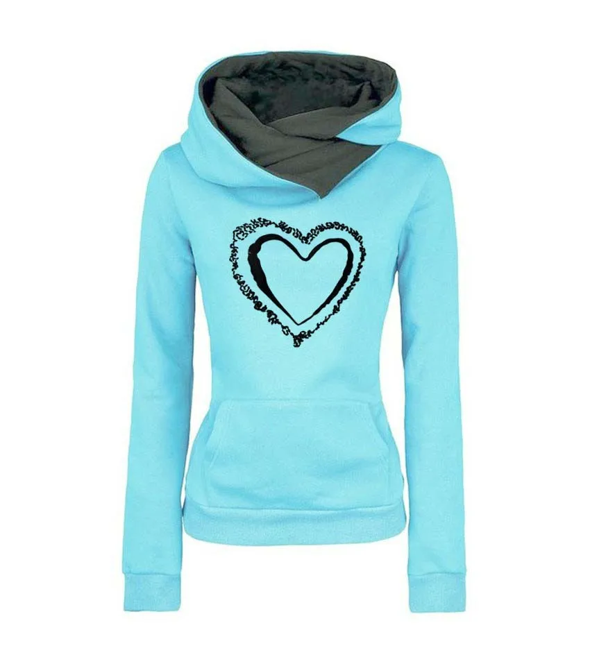 

Hearts Printed Sweatshirts Long Sleeve Fleece Hoodies Women Sweatshirt Autumn Winter Pullover Street Turn Down Hooded Hoodie 3XL