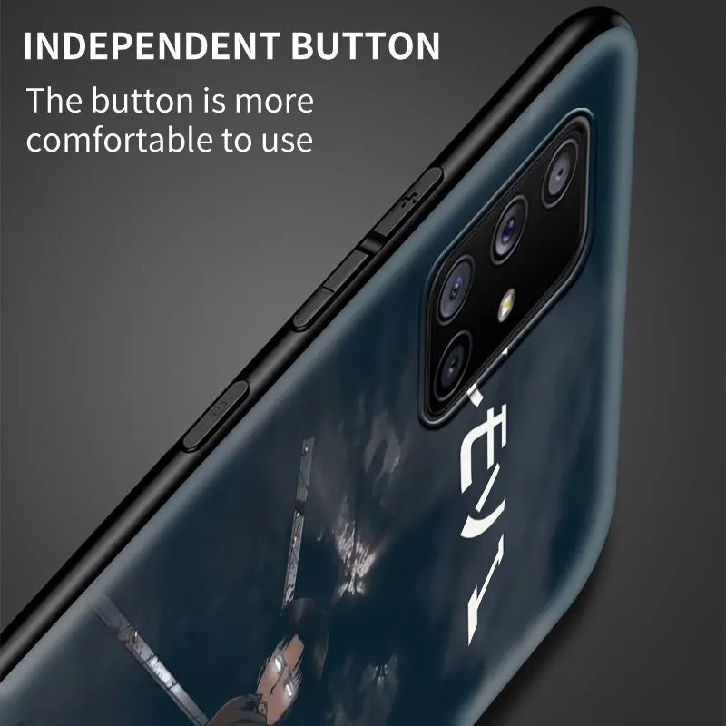

Luxury Phone Case For Samsung Galaxy A51 A71 M30s A21s A31 M31 A41 A11 M51 Black Thin Soft Cover Coque Attack On Tian Levi Anime