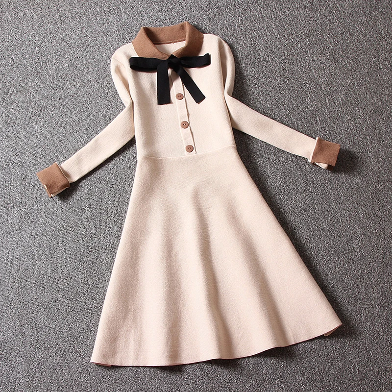 2019 Летний Новый Супер качество трикотажные женские платья воротник-бант