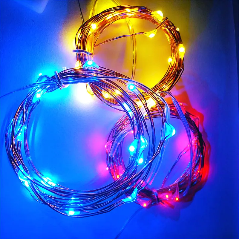 Светодиодный струнный светильник 2 м 20LED серебряный с медным проводом работающий