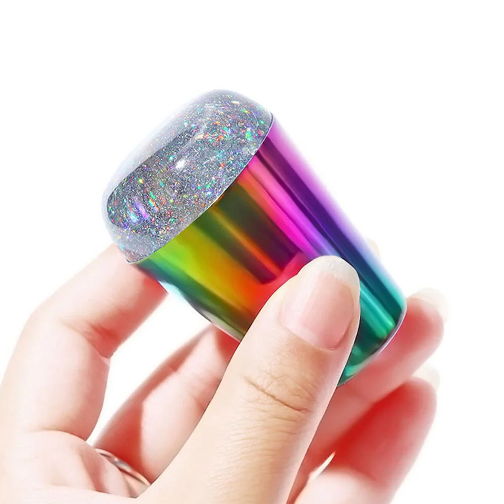 1pc Nail Stamper 4cm 2 Colors Silicone Head Holographic Laser Handle With Scraper Polish Print Transfer #K9 | Красота и здоровье