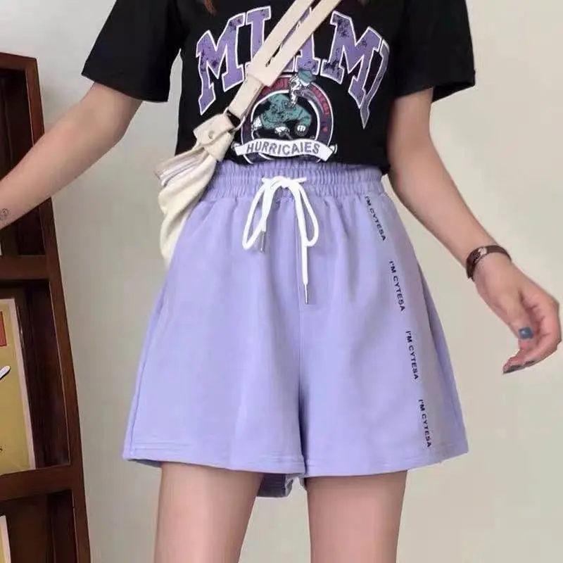 

2021 Women's Sports Shorts Elastic Comfortable Students Loose Wide-Leg Running Sportswear Fashionable Thin A-Line Casual Pants
