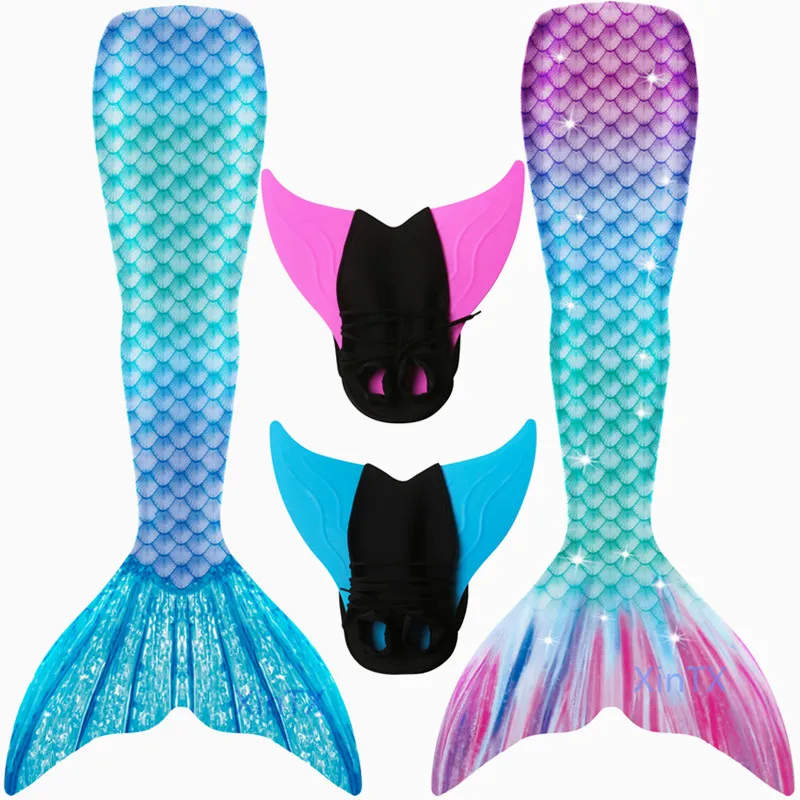 2021 NEW!Adult Kids Mermaid Tails With Monofin Swimsuit for Girls Women Bikini Bathing Suit Costume Swimmable | Тематическая одежда