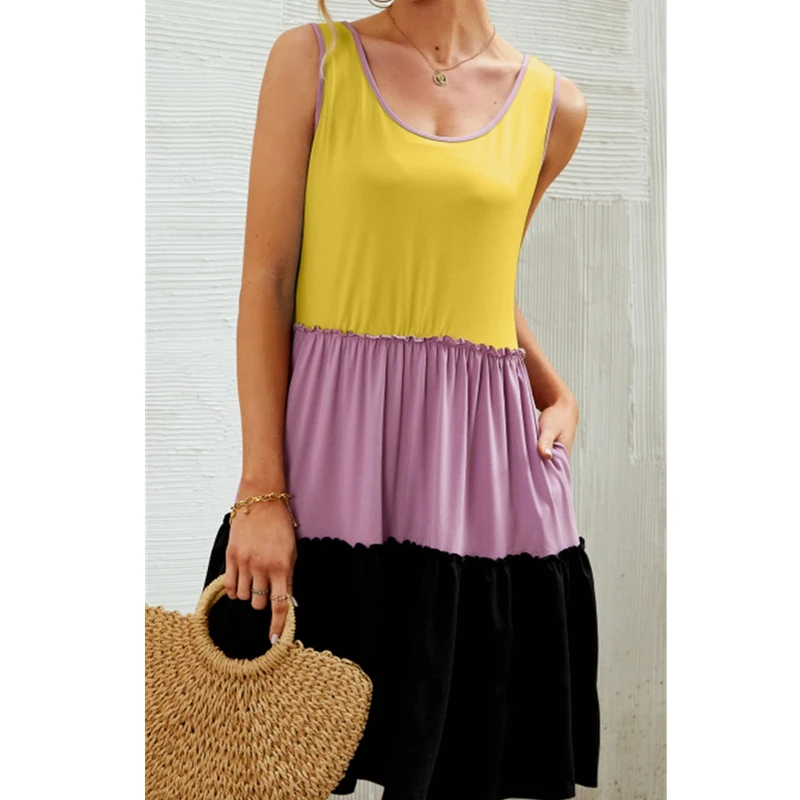 

Lugentolo летнее платье для женщин трех цветов популярных цветов карманы Слинг платье повседневная простота без рукавов Мини платье