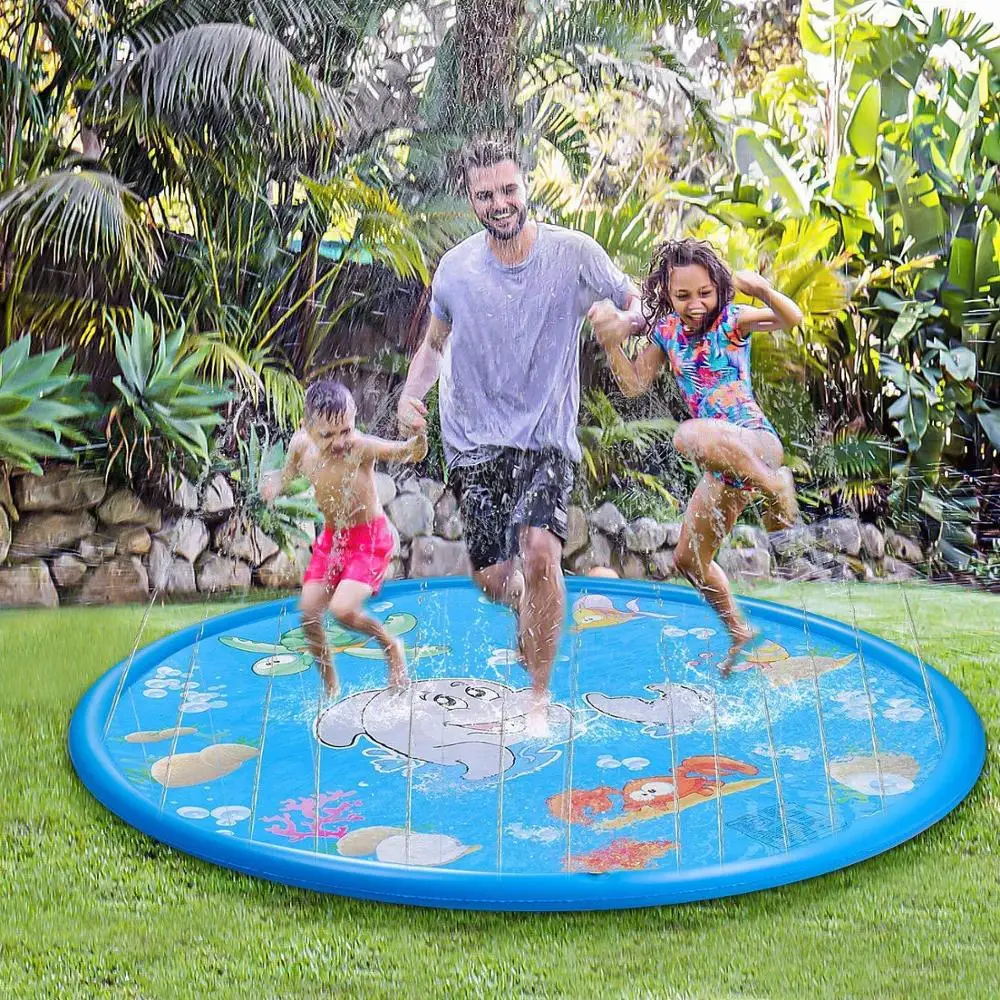 2021 Baby Kids Water Mat Playing Games Water Column PVC Fountain Float Pool Spray  Outdoor Tub Swimming Pool Toys Summer Party