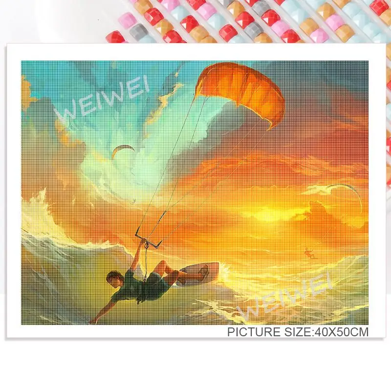Новое поступление 5D алмазная живопись для серфинга и прыжков пляж Закат пейзаж