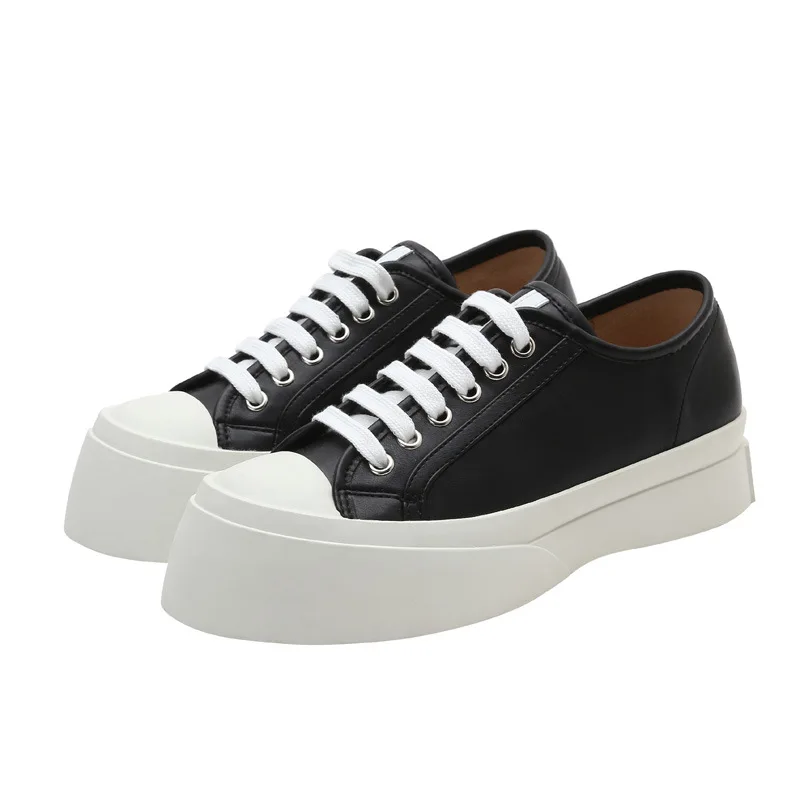 

Женские кожаные кроссовки, повседневные удобные белые туфли на платформе, с вулканизированной подошвой, на весну