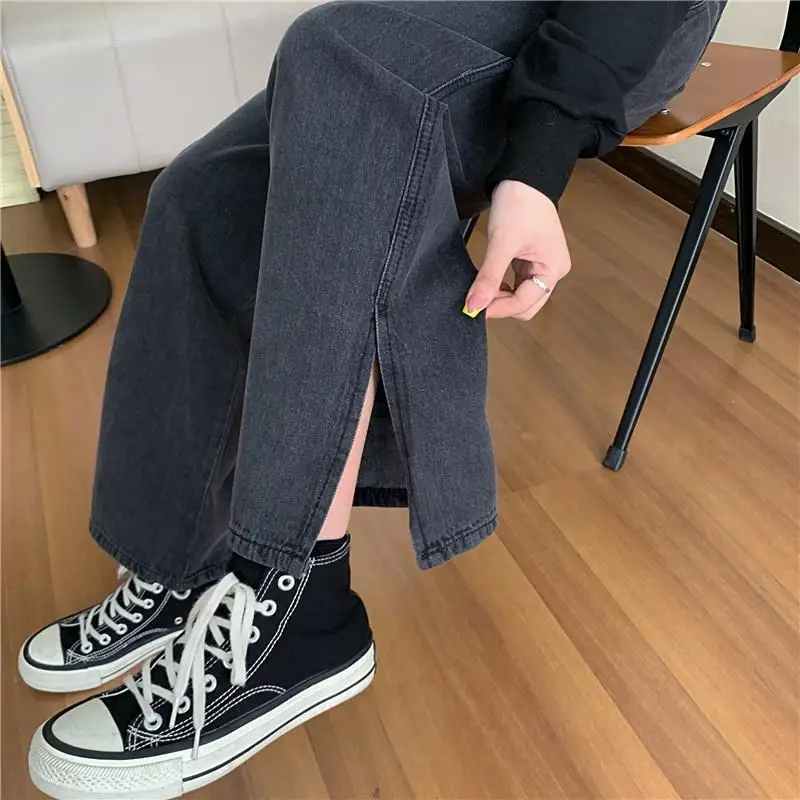 

High Waisted Jeans Women Vintage Full Length BF Style Boyfriend Teens Wide-leg Trousers Fashion All-match Fall Ladies Clothing