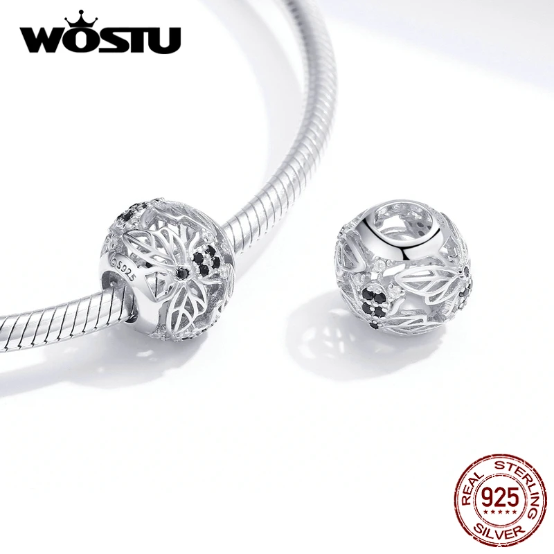 WOSTU Hollowing Bees Beads 925 Sterling Silver Openwork Round Charms Fit Women Original Bracelet Pendant Necklace Jewelry FNC200 | Украшения