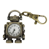 vintage robot shape keyrinchain round dial quartz pocket watch pendant decor keychain women cute key chain bag charm for party