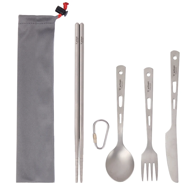 Набор столовых приборов из титана сверхпрочные ультралегкие 3/6/8 шт. нож вилка