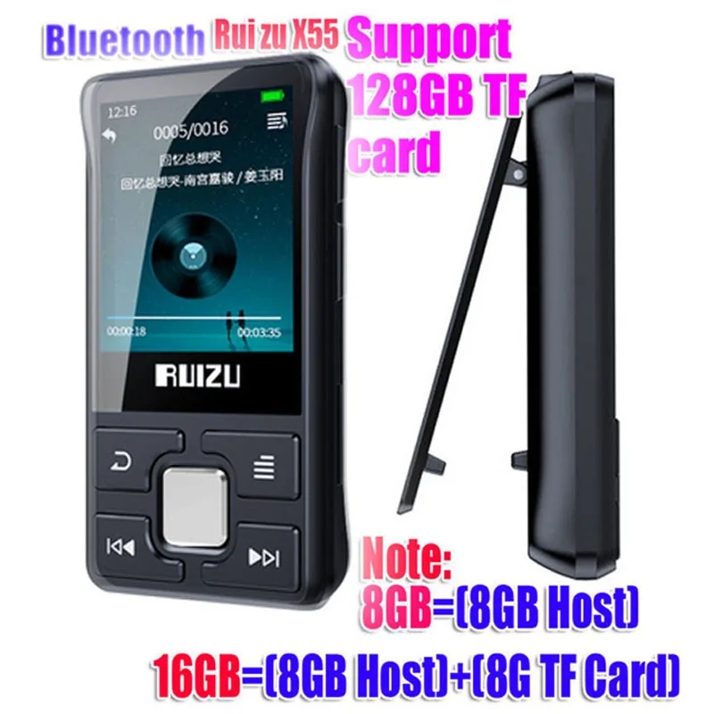 Новинка оригинальный спортивный MP3 плеер RUIZU X55 с Bluetooth 8 ГБ мини клипса экраном