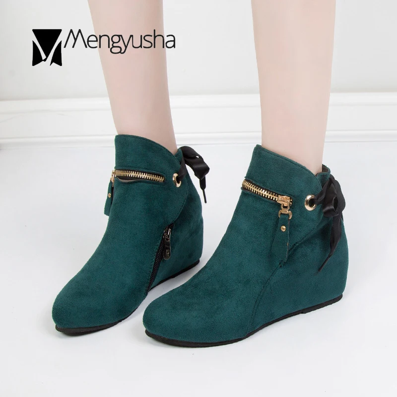 Ботинки Челси на танкетке увеличивающие рост Дизайнерские ботинки с круглым