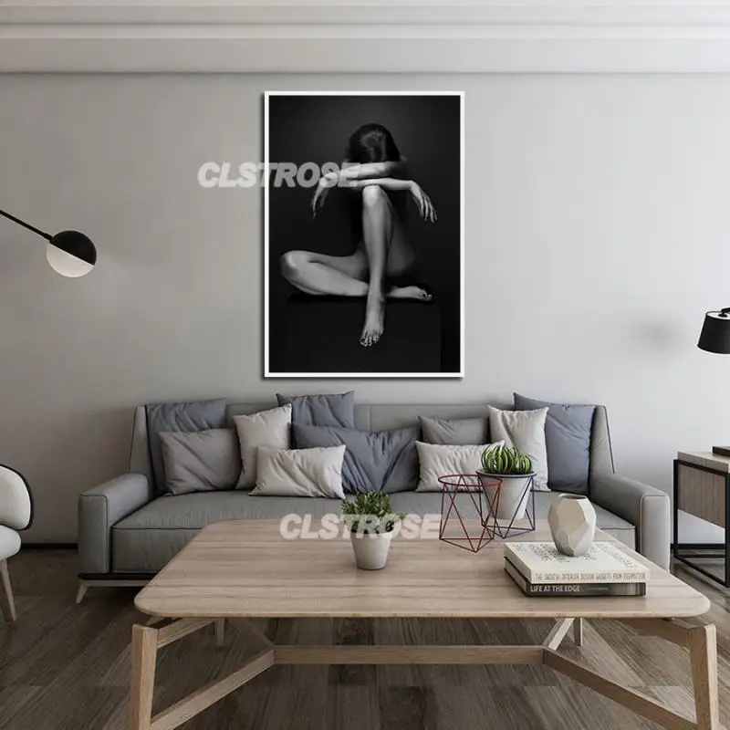

The Figure Canvas Painting Wall Art Black Woman Sitting Posture Poster Home Decoration for Bedroom Bathroom