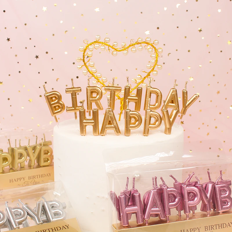 1 комплект золотого и серебряного цвета с надписью «Happy Birthday», праздничный торт, праздничные принадлежности для дня рождения, милые свечки на день рождения для кухни, выпечка в подарок