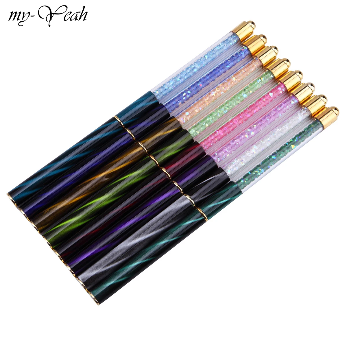 my-Yeah Nail Art Multipurpose Cat Eye Rhinestone Paint Brush Kit Acrylic Gel Polish Extension 3D Liner Flower DIY Gradient Pens