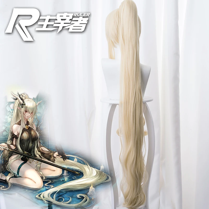 

Wigs Prop!! Hot Game Arknights Shining Cosplay Silent Midnight Swimsuit Long Yellow Ponytail Curly Hair Role Play Accessories