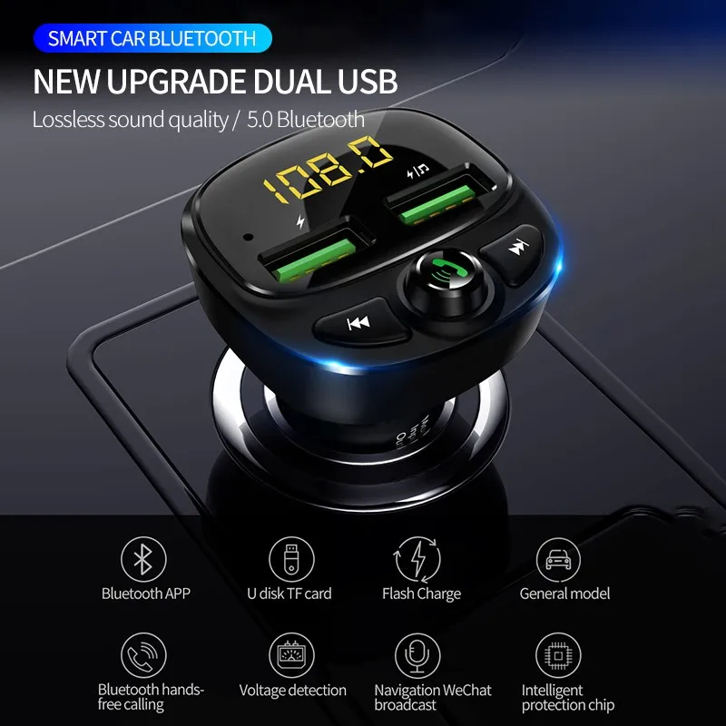 USB Автомобильное зарядное устройство для телефона Bluetooth беспроводной fm