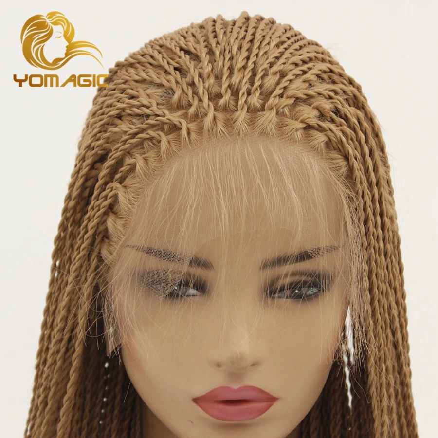 Yomagic Волосы длинные синтетические передние кружевные парики с младенческим коричневым цветом Senegalese 2X Twist Braids Wig Style для женщин.