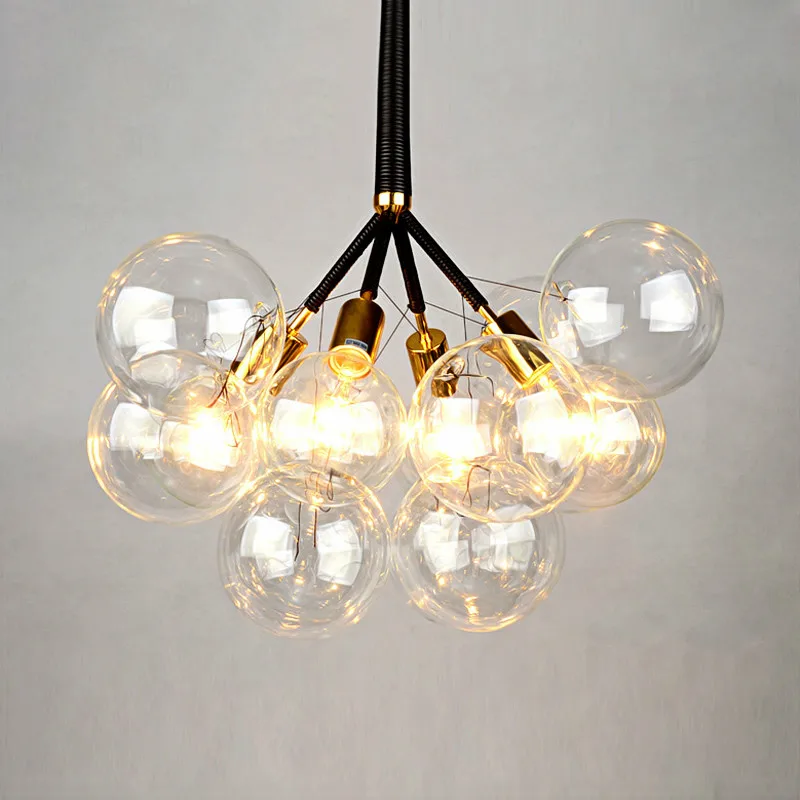 Современные стеклянные шары E27 светодиодные подвесные светильники золото