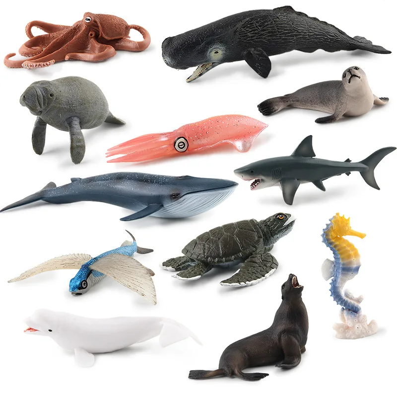 

Simulated SEA life animal Blue whale octopus Flying fish Sea lions sperm whale shark beluga Action Figure Toys Gift Model Kids
