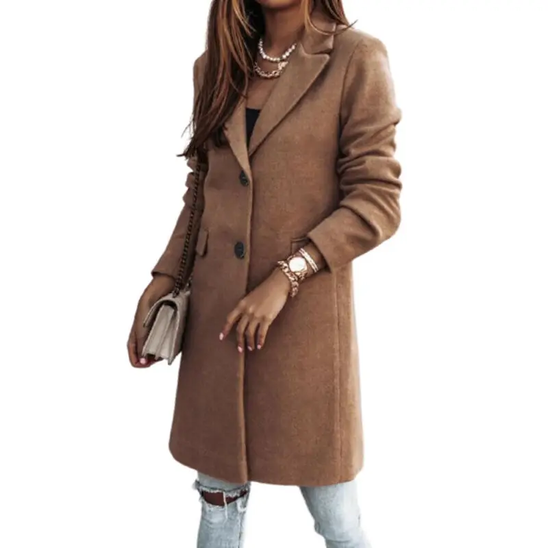 

Womens Overcoat Woolen Trench Coat Outwear Cardigan Winter Long Jacket Plus SZ