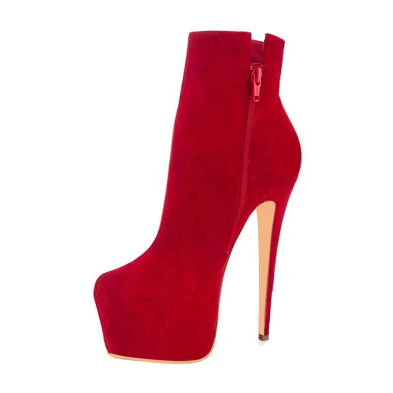 Женские ботинки без застежки с круглым носком на высоком каблуке 16 см цвет черный