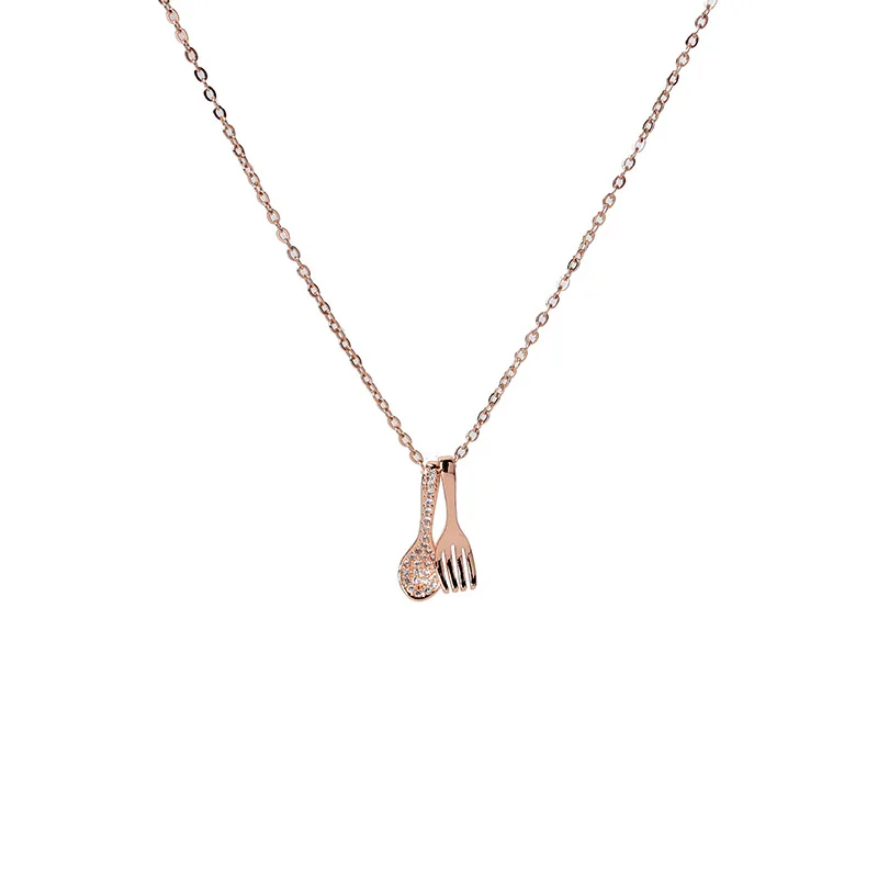 

Trendy Stainless Steel Personality Fork Spoon Pendant Necklace Woman Fashion New Gold Chain Clavicle Chain Anniversary Gifts