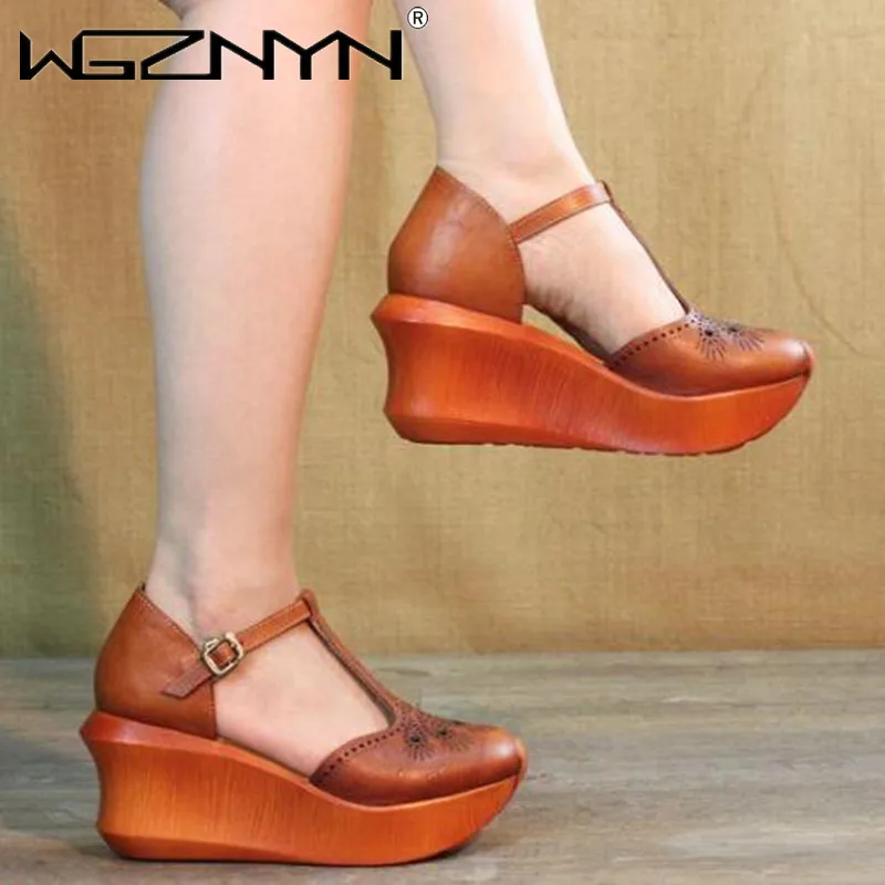 

2021 New Arrival Retro Summer Sandals Women Shoes Buckle Strap Casual Wedges Handmade Platform Ladies The Wrap Head Half Slipper