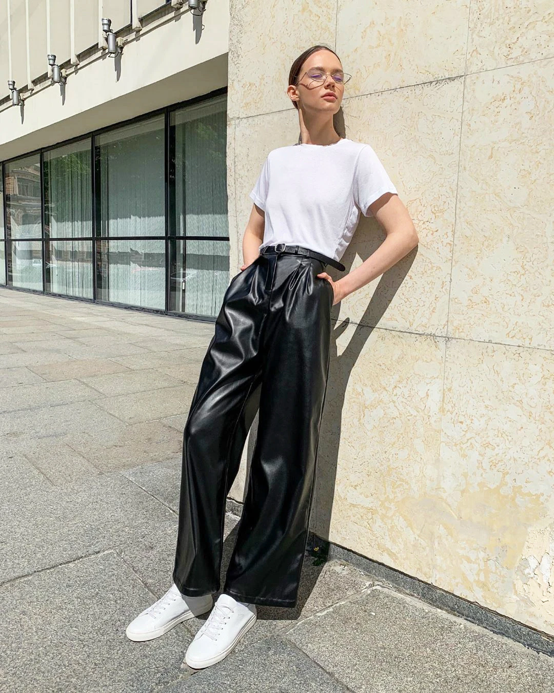 

Autumn Winter Long Black PU Leather Pants Girls Loose High Waist Straight Hip Hop Punk Style Pants Street Style Trousers Women