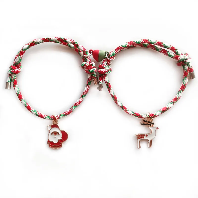 

2pcs/set Red and Green Love Heart Christmas Magnet Bracelet Couple Matching Braslet Distance Paired Braclet Lovers Jewelry
