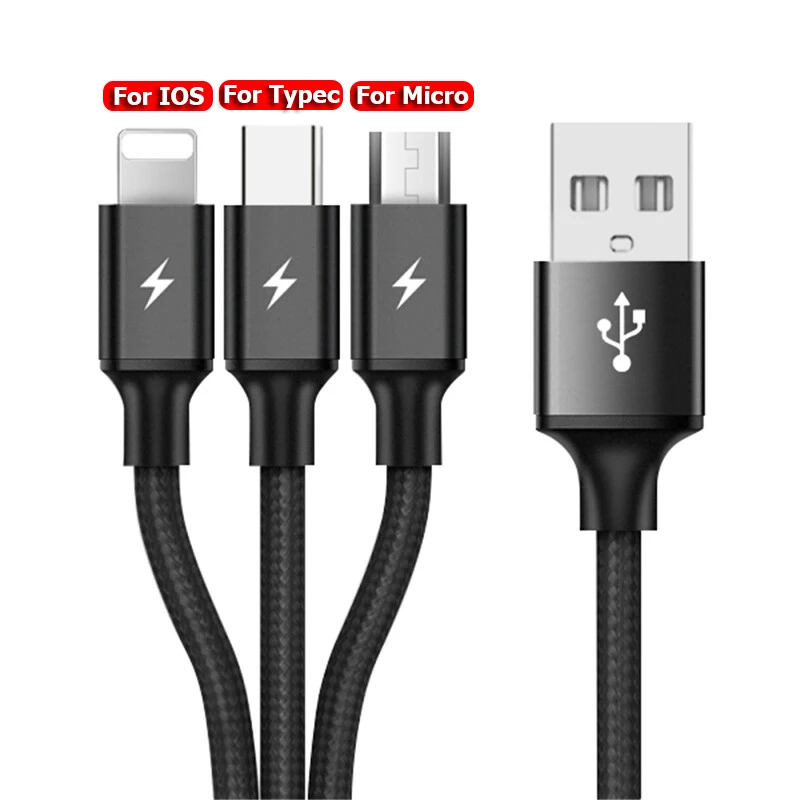 3 в 1 8 Pin USB кабель для iPhone samsung Xiaomi мульти Быстрая зарядка микро USB кабель 2 в 1 мобильный телефон usb type C кабель