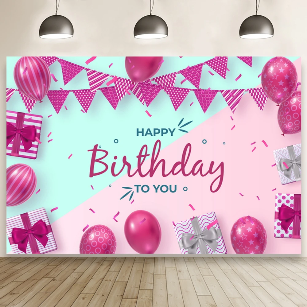 

Purple Pink Balloon Hanging Flag Backdrop Girls Ladies Birthday Party Studio Photography Backgrounds Photocall Banner Decoration