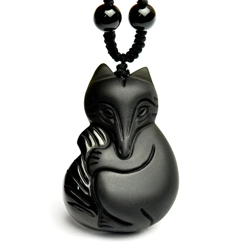Подвеска из натурального черного обсидиана с лисой Прямая поставка амулет на