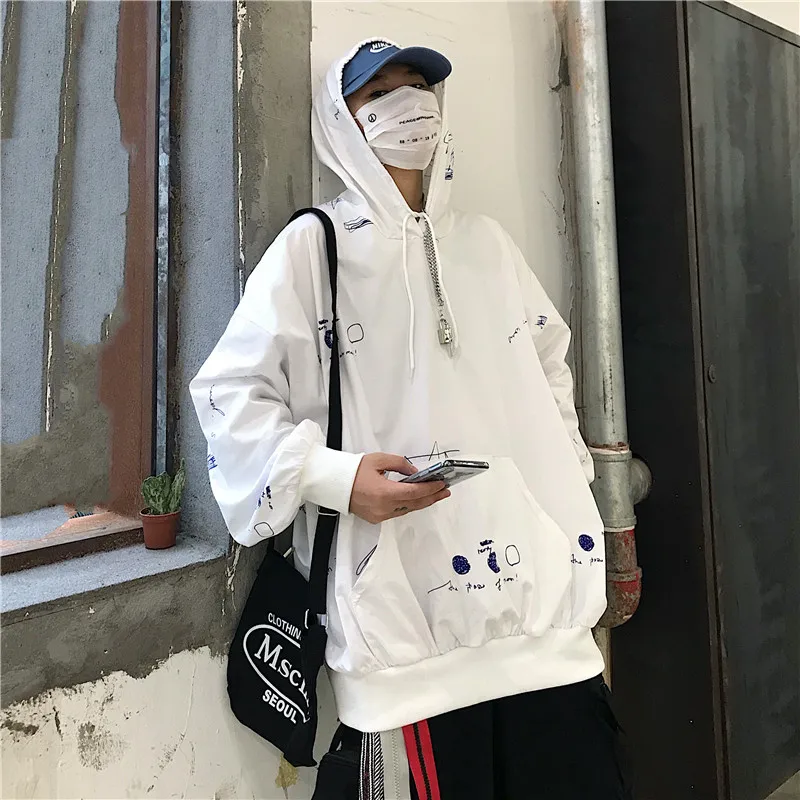 

HARAJPOO Women Hoodie Spring Autumn Korea Ins Harajuku Street Design Graffiti Print Loose Casual Long-sleeved Sweatshirt Couples