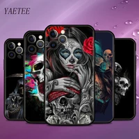 mexican skull girl coque for apple iphone 13 12 mini 11 pro max 7 8 soft phone case x xs xr 6 6s plus se 2020 black shell sexy