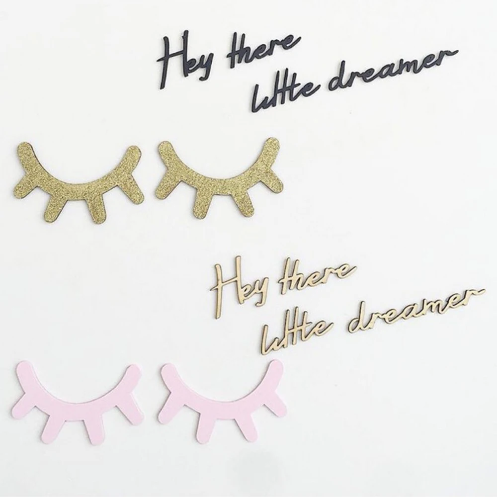 

2pcs Eyelash Wall Sticker Living Room Decoration DIY Craft Cartoon 3D Wood Wall Stickers DIY Cute Eyelash Closed Eye Home Decor