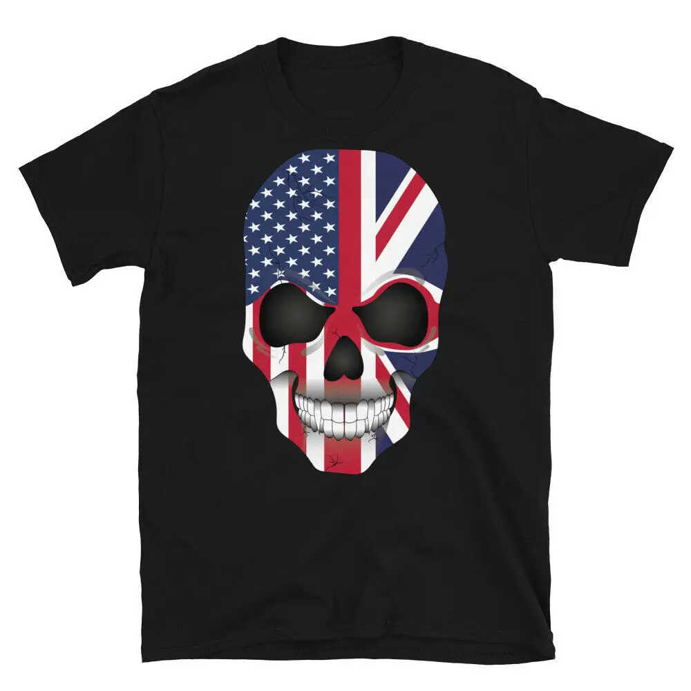 

USA America United Kingdom Great Britain Skull Flag Men T-Shirt Short Casual O-Neck Shirts